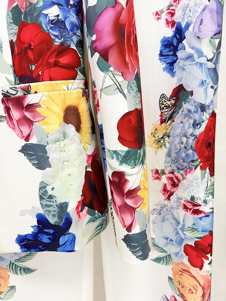 Floral Printed Blazer and Wide Leg Pants Blazer Set