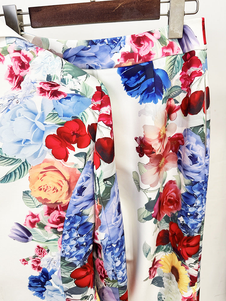 Floral Printed Blazer and Wide Leg Pants Blazer Set
