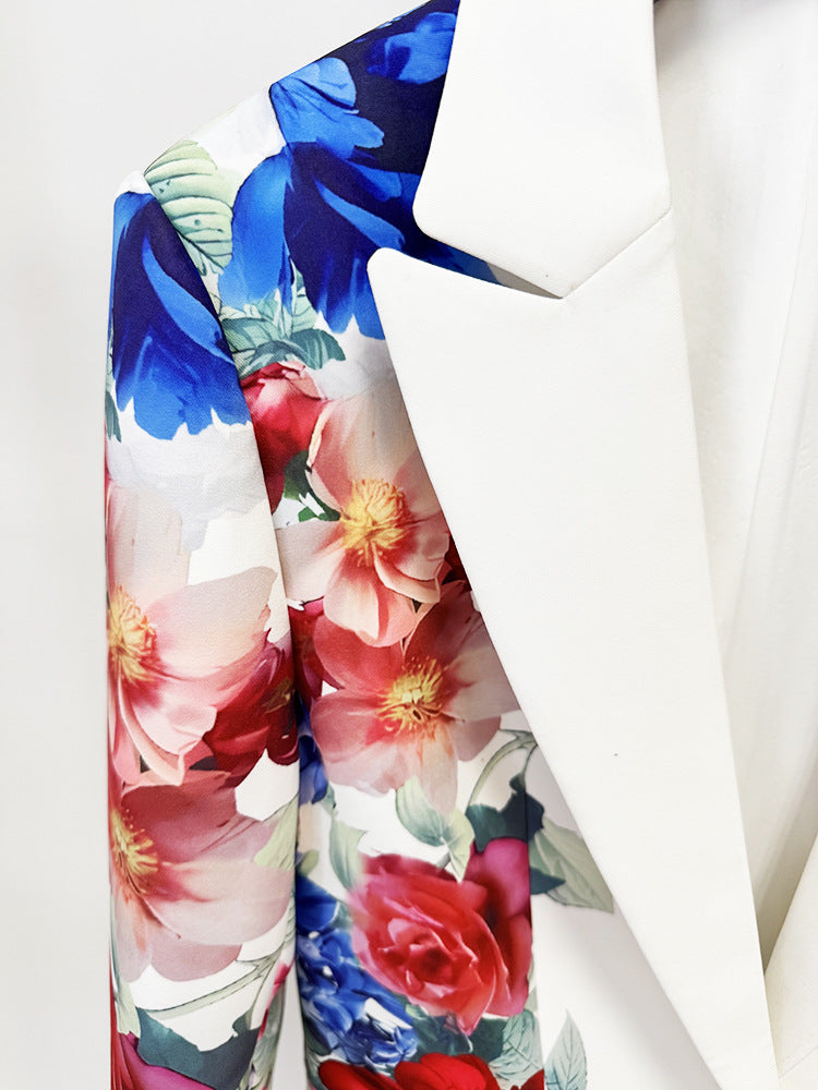 Floral Printed Blazer and Wide Leg Pants Blazer Set