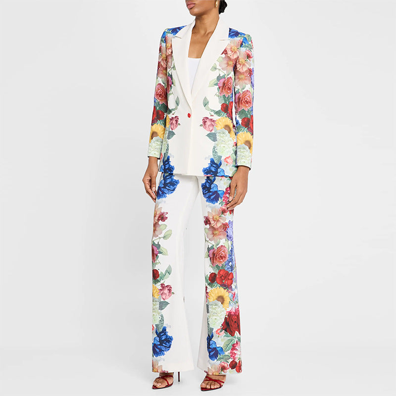 Floral Printed Blazer and Wide Leg Pants Blazer Set