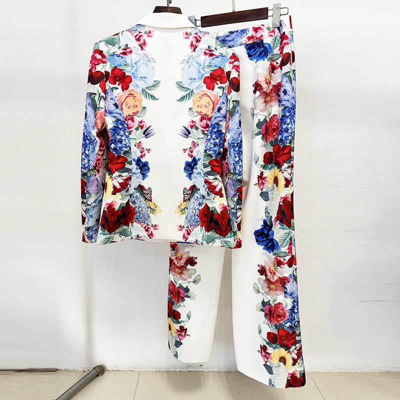 Floral Printed Blazer and Wide Leg Pants Blazer Set