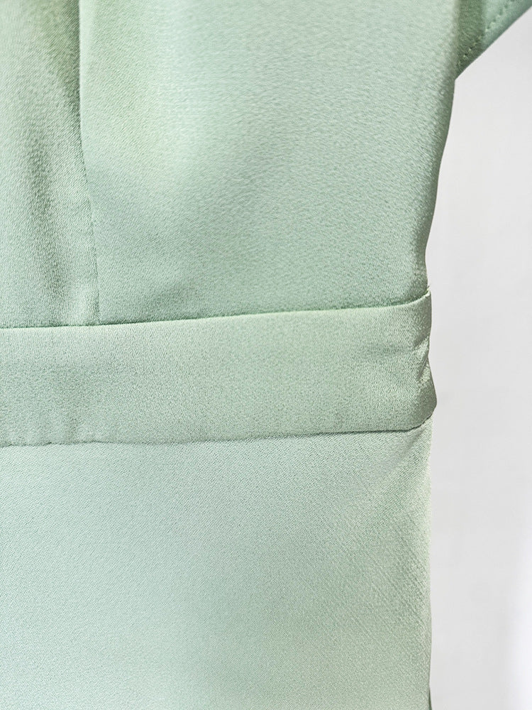 Luxury Womens Clothes Elegant Mint Green Cape Sleeve Maxi Gowns Beaded Sequin Neckline Formal Evening Outfit Party Dresses