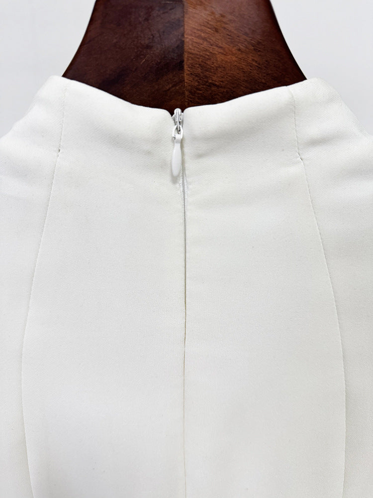 White Evening Gown With Beaded Rhinestone Capelet