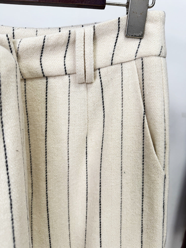 Ivory Brushed Pinstripe Women Office Business Formal Two Piece Blazer Suit