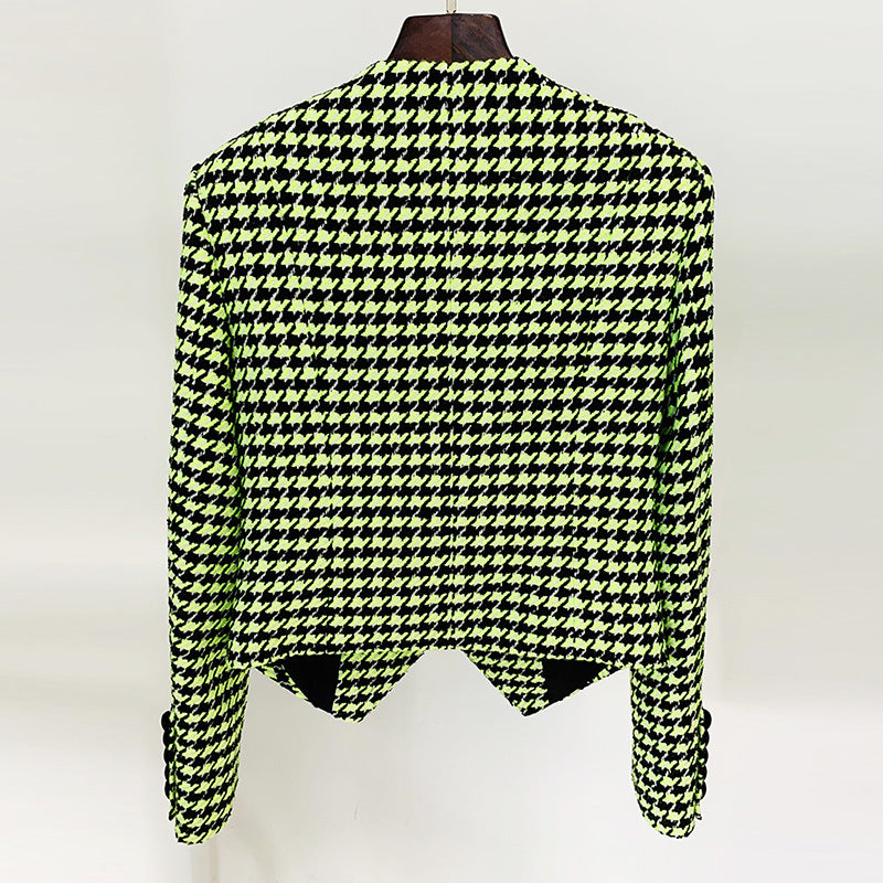 Green Houndstooth Tweed Skirt Suit Set