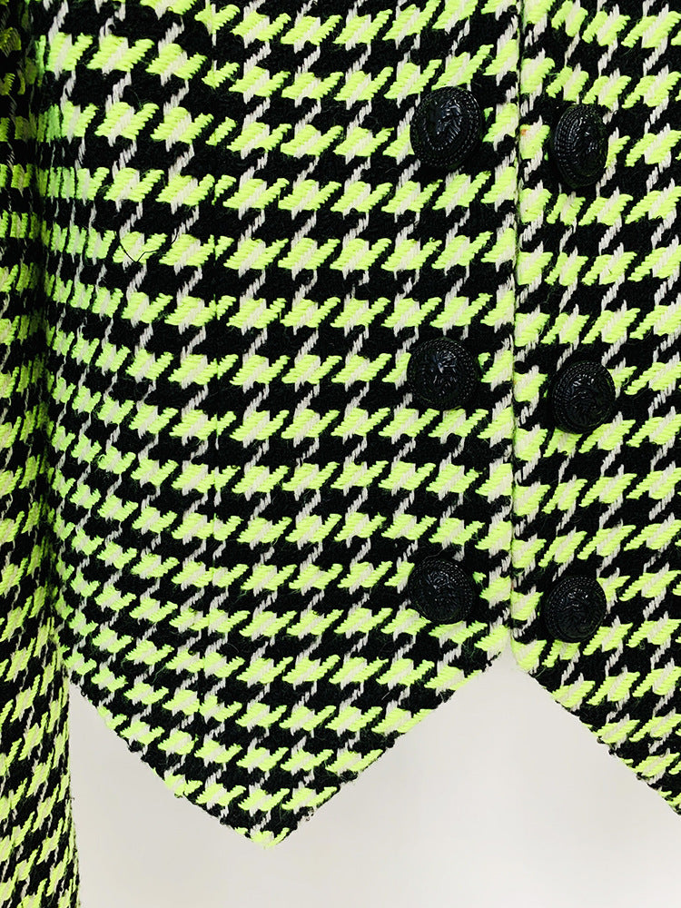 Green Houndstooth Tweed Skirt Suit Set