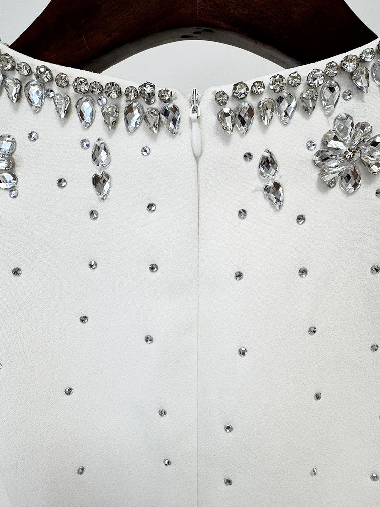 Wholesale Elegant White Long Sleeve Formal Dress Luxury Diamond Rhinestone Beaded Evening Dresses Maxi Party Gown