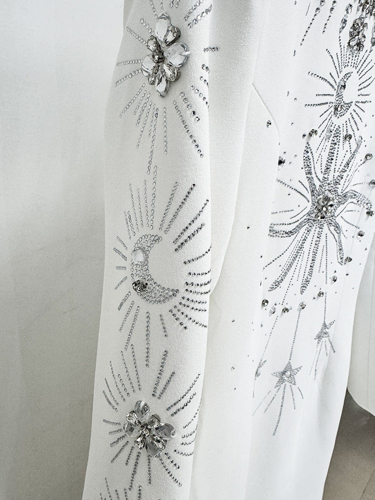 Wholesale Elegant White Long Sleeve Formal Dress Luxury Diamond Rhinestone Beaded Evening Dresses Maxi Party Gown