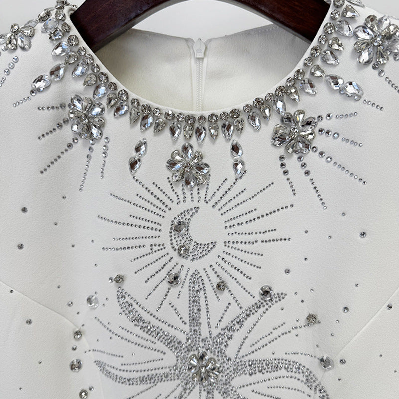 Wholesale Elegant White Long Sleeve Formal Dress Luxury Diamond Rhinestone Beaded Evening Dresses Maxi Party Gown
