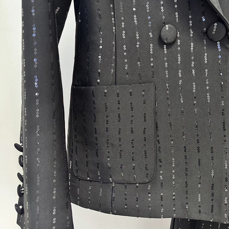 OEM ODM Formal Ladies Suit Factory Elegant Sequined Blazer Flared Pants Formal Business Evening Wear Womens Tailored Suit Set