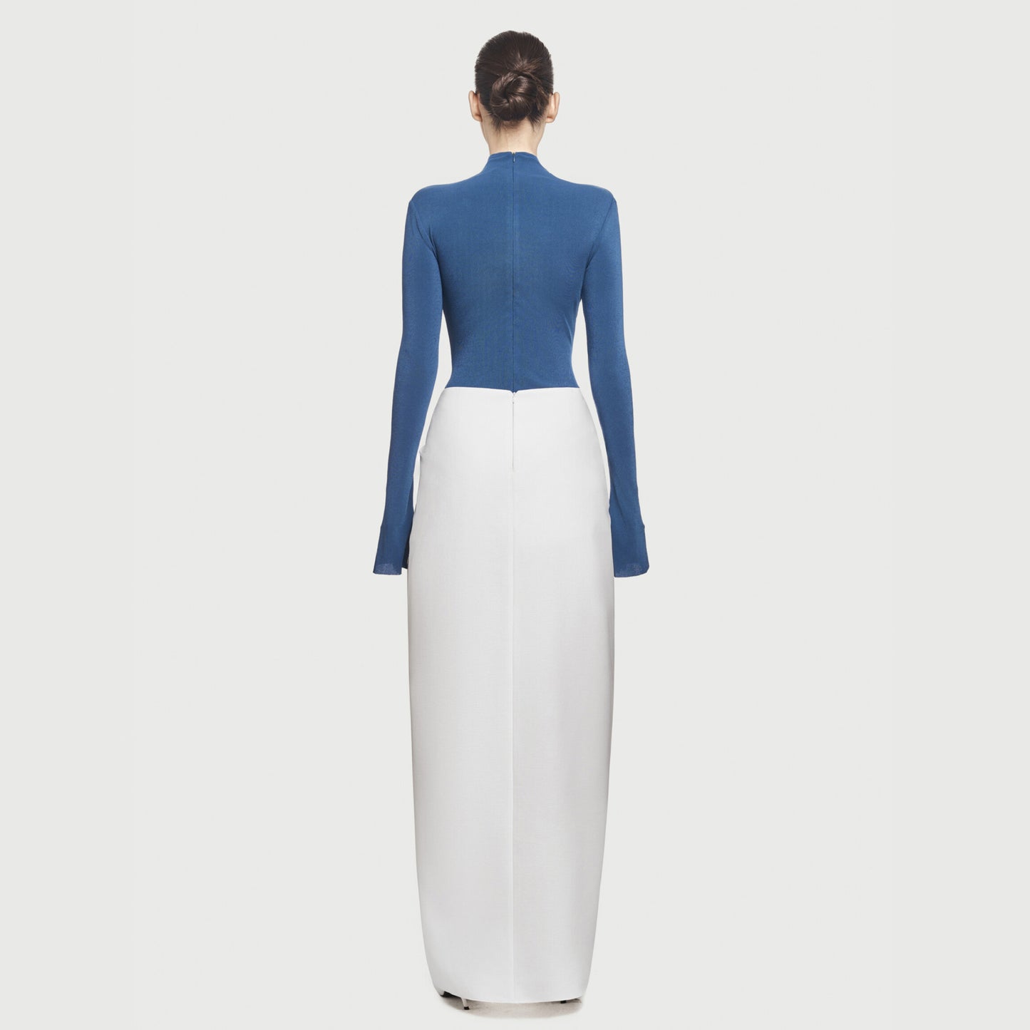 Contrast Color High Neck Pleated Dress