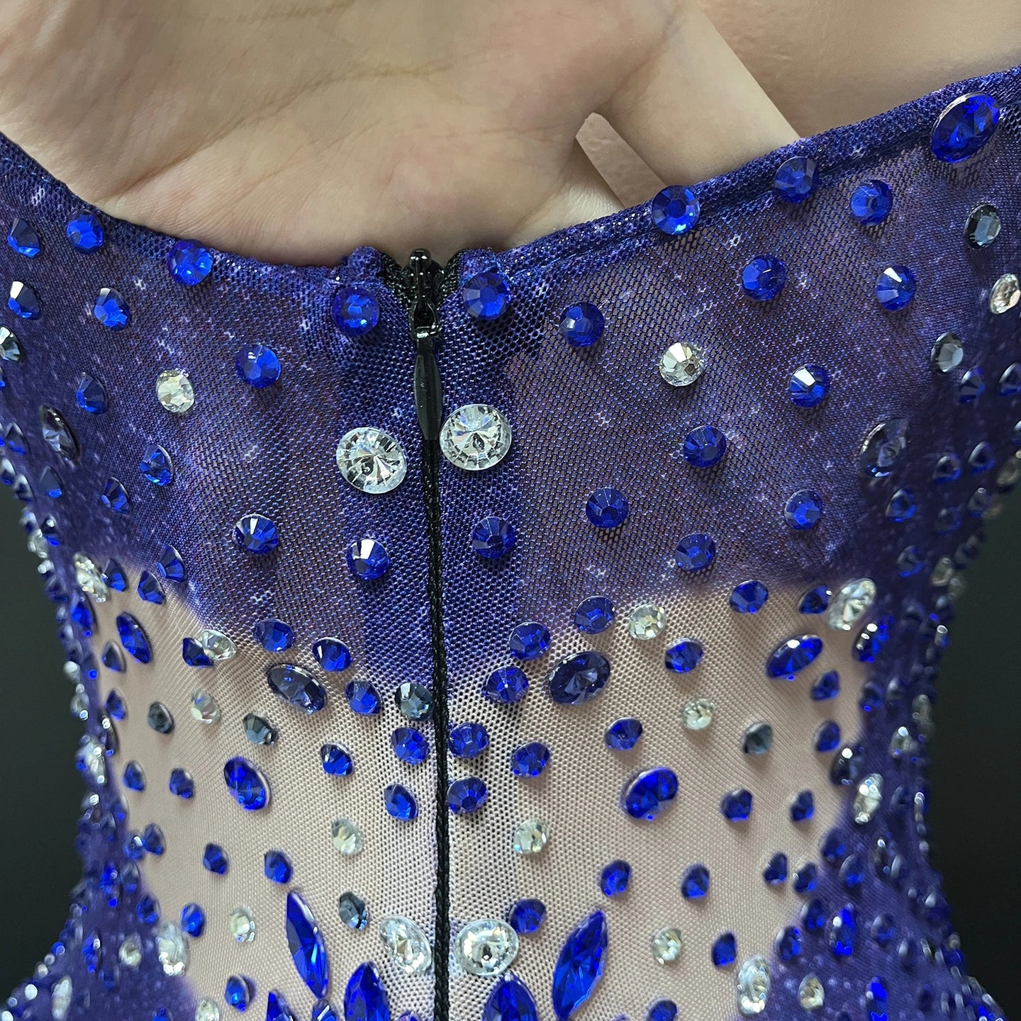 Sexy Blue Rhinestone Tassel Dance Wear