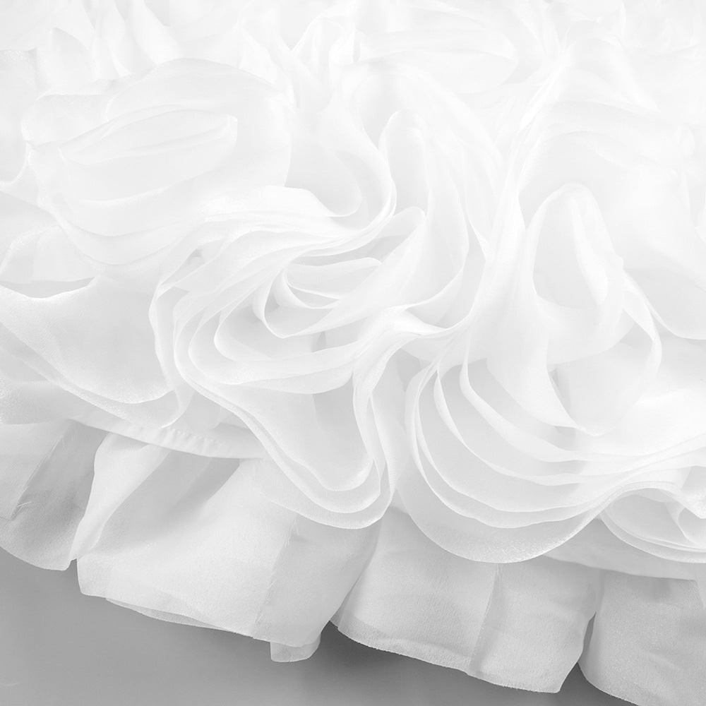 Womens Elegant Black Strapless White Floral Ruffle Mini Prom Dress Elegant Club Evening Party Dresses Cocktail Gown