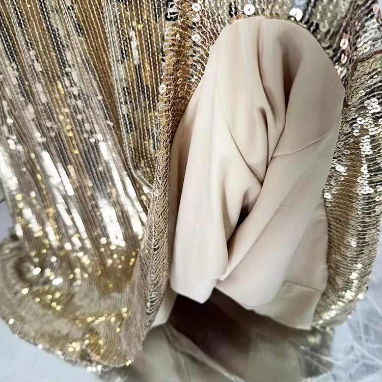 Luxury Sequin Beaded Dress Golden Evening Dresses Women Gold Long Gown for Party
