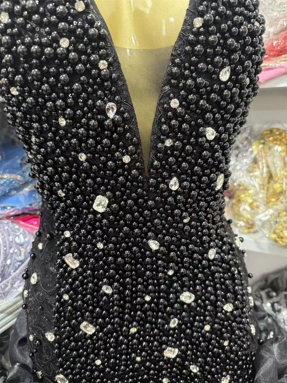 Sparkly Rhinestone Halter Deep V Bodycon Mini Dress