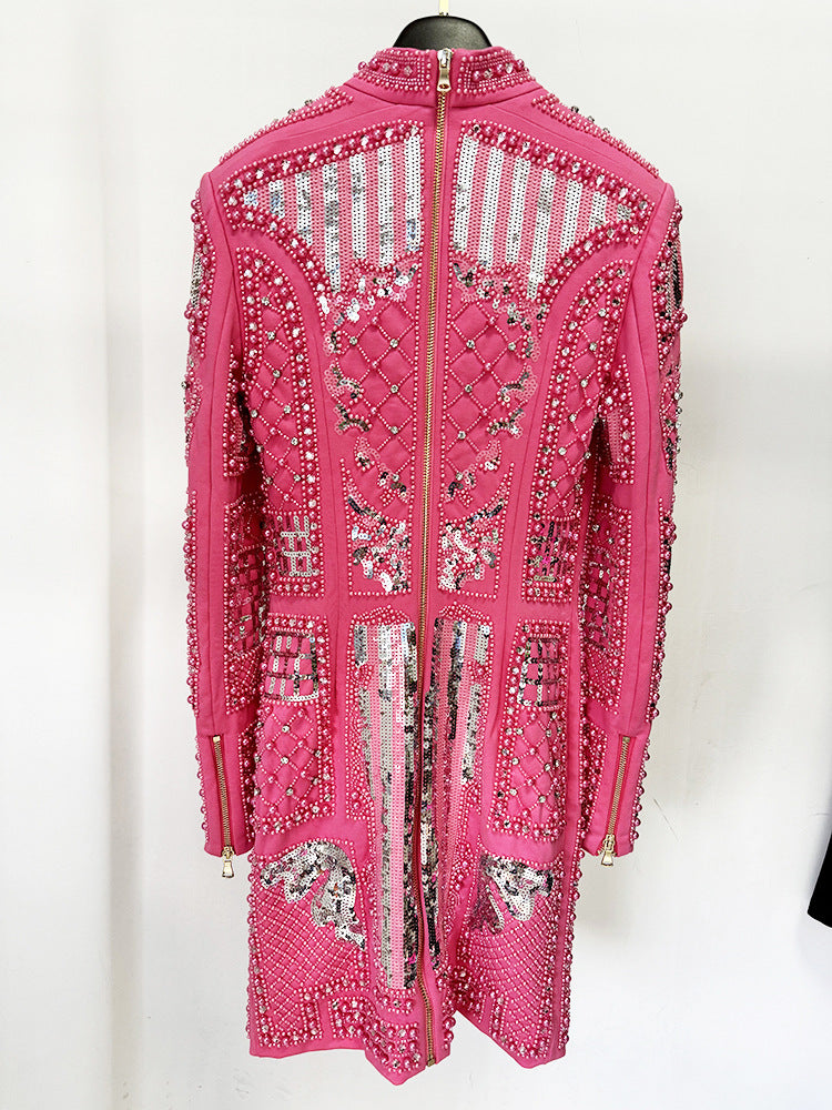 Beaded Pearl Sequin Pink Mini Club Dresses