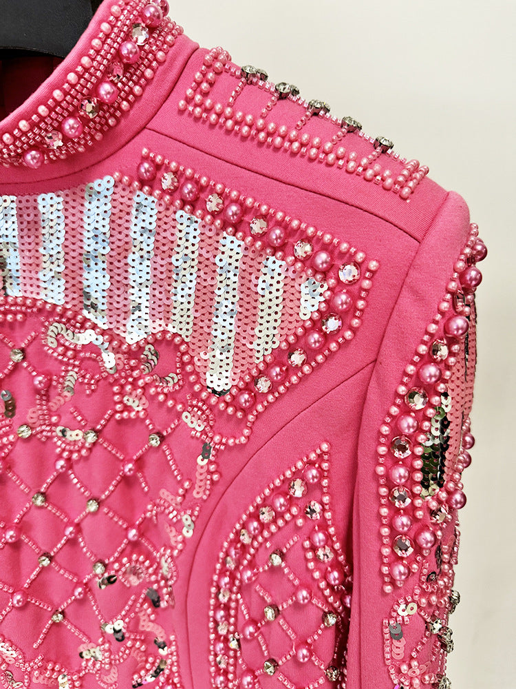 Beaded Pearl Sequin Pink Mini Club Dresses