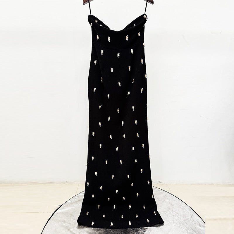 Oem Odm Elegant Ladies Black Two Piece Dress Set Women Cropped Blazer Jacket Long Gown Luxury Beaded Formal Evening Wear