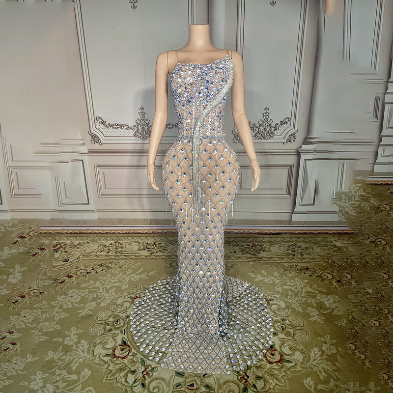 Silver Rhinestone One Shoulder Mermaid Party Dress