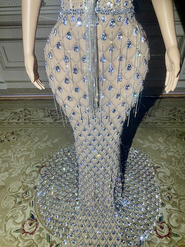 Silver Rhinestone One Shoulder Mermaid Party Dress