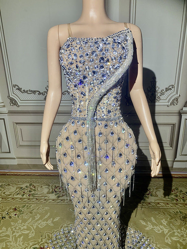 Silver Rhinestone One Shoulder Mermaid Party Dress