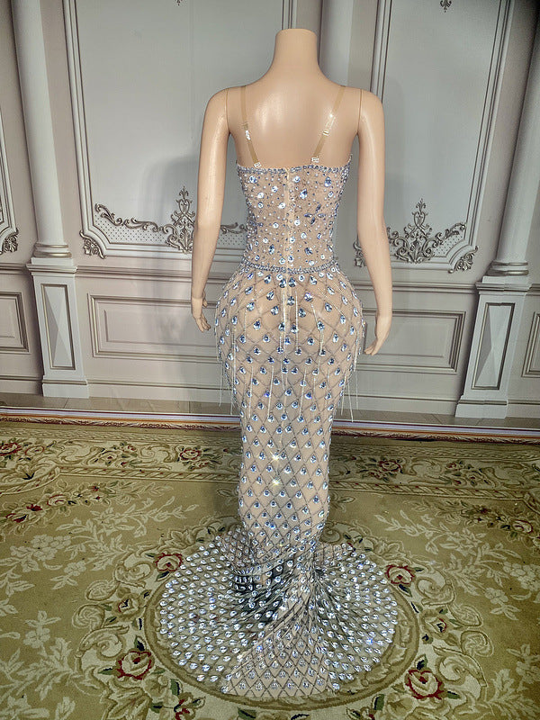 Silver Rhinestone One Shoulder Mermaid Party Dress
