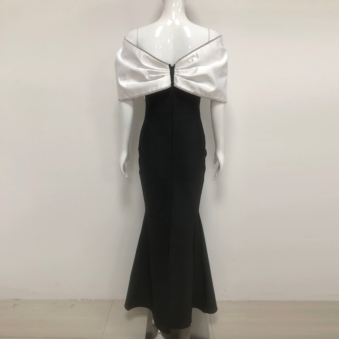 Black Mermaid Dress With White Satin Bow