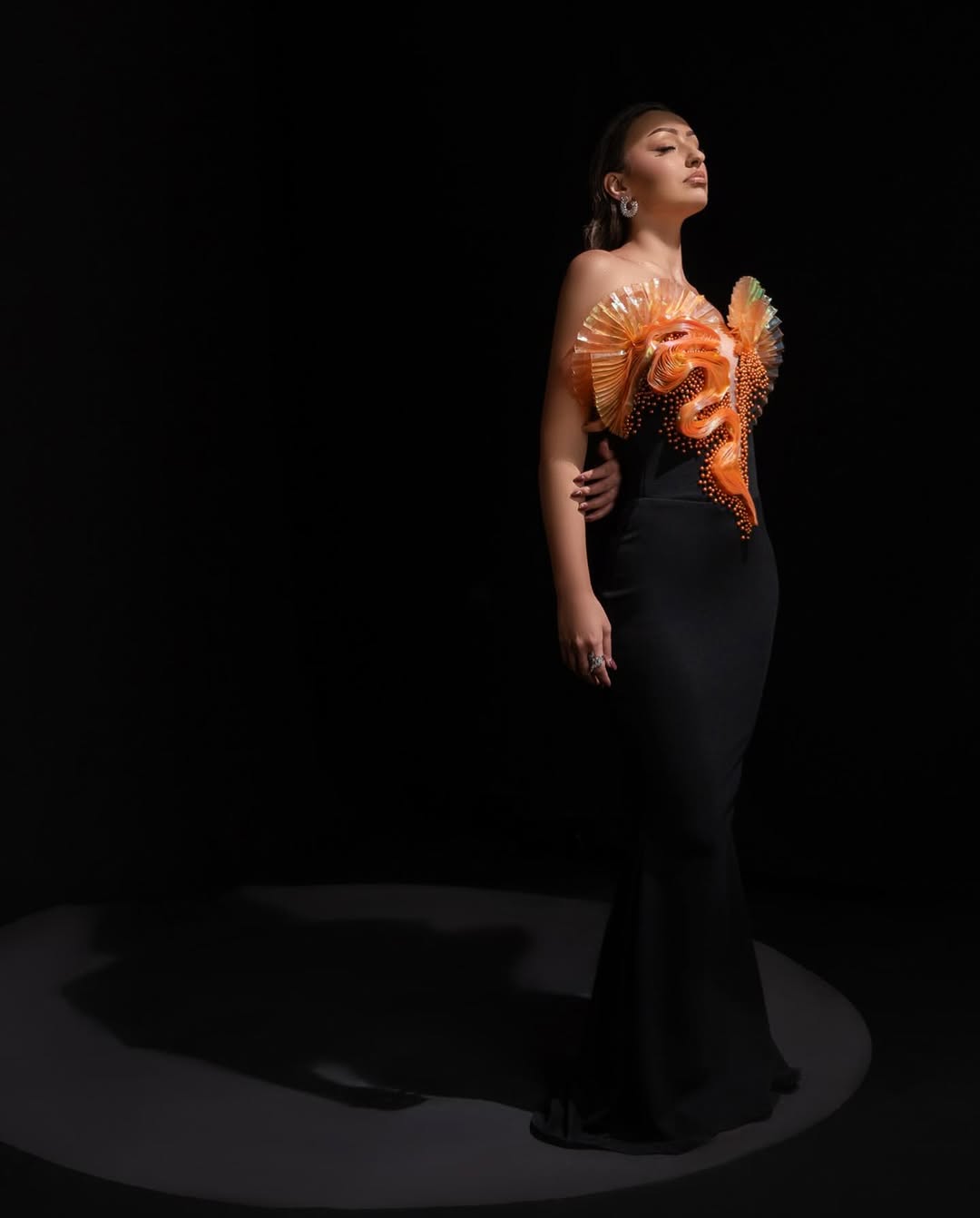 3D Fan Strapless Black Evening Dresses