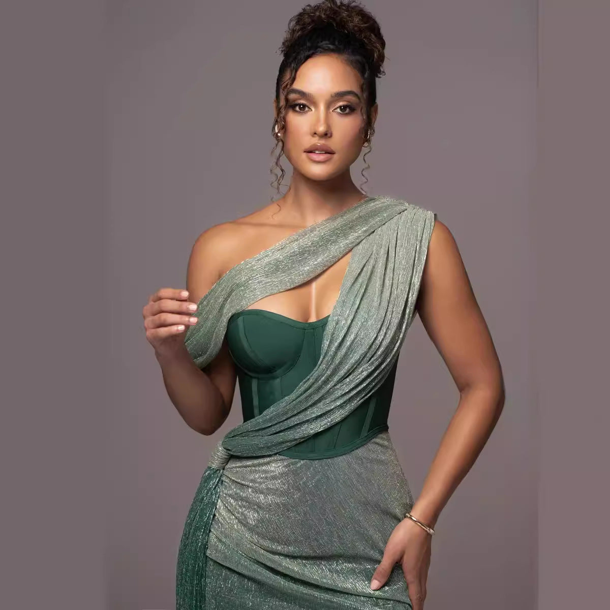 One Shoulder Tulle Gown Evening Dress