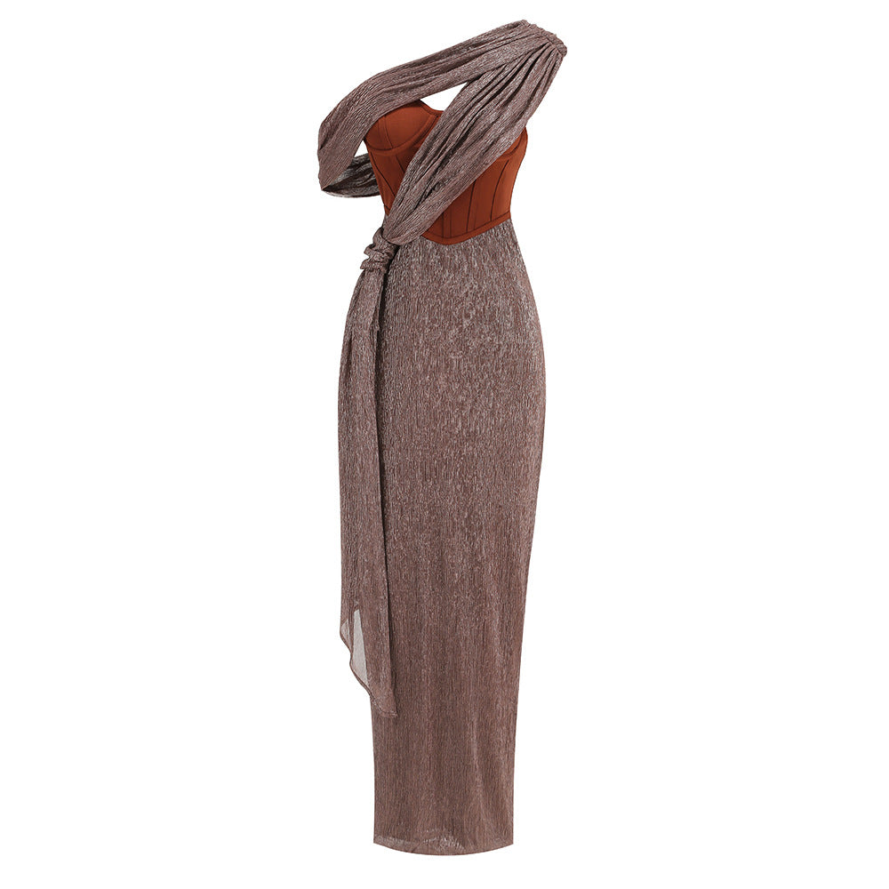 One Shoulder Tulle Gown Evening Dress