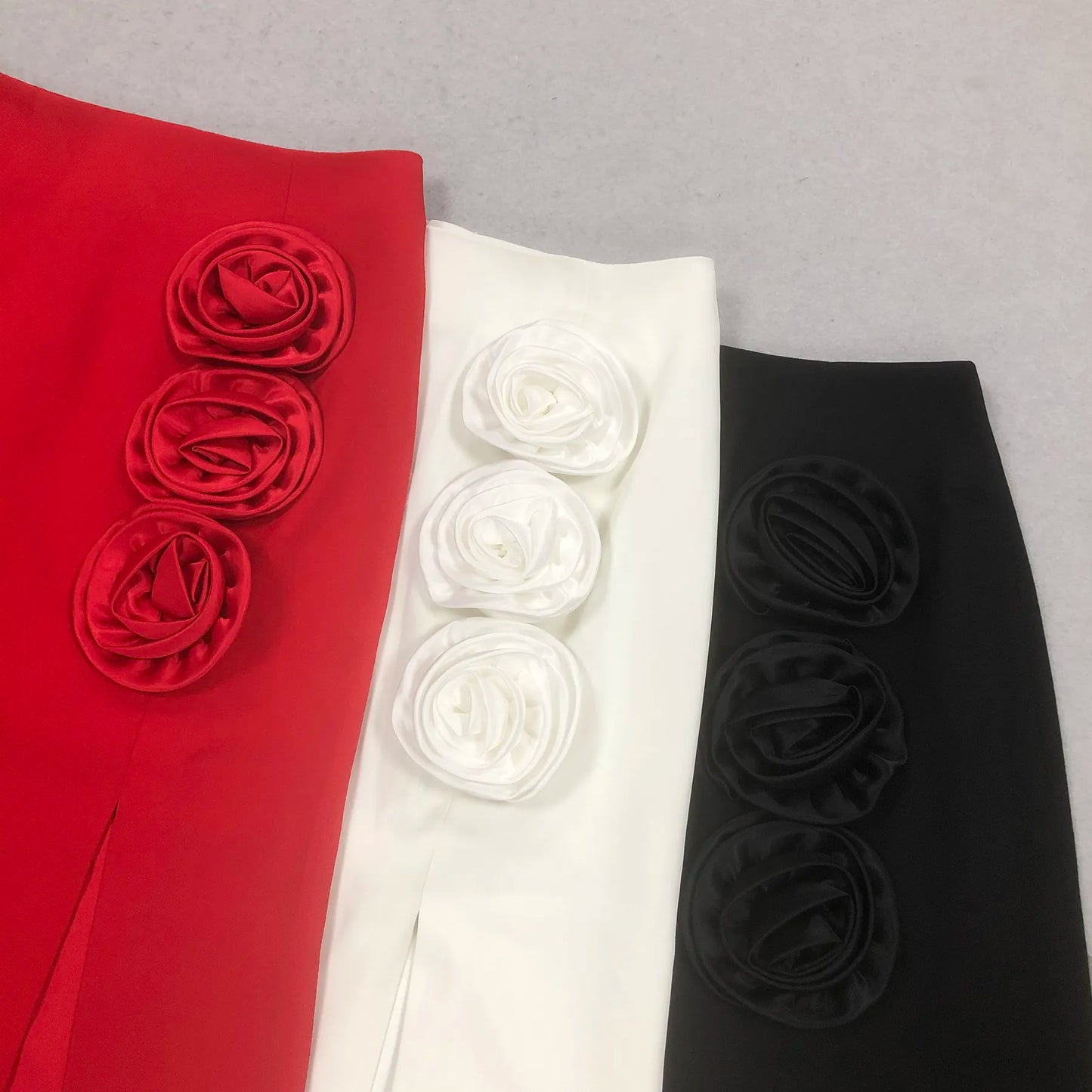 High Quality Women's Winter Wear 3D Flowers Red Maxi Long Slit Casual Dress