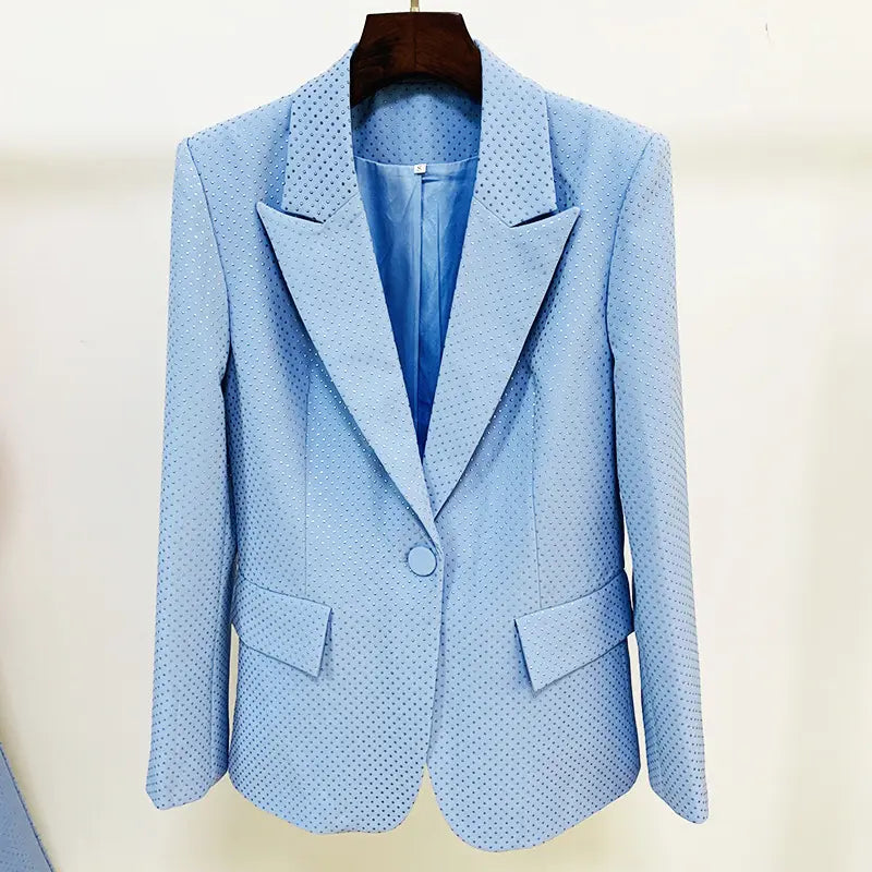 Custom-made factory-made fashion brand clothing single-button sports jacket vest bra bell-bottom pants sky blue three-piece women's suit