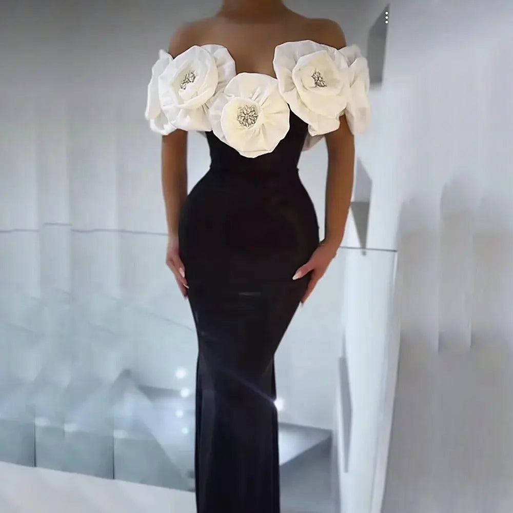 Custom 3D Flower Women Nightgown De Soiree Chic Women Elegant Women Dress Women Evening