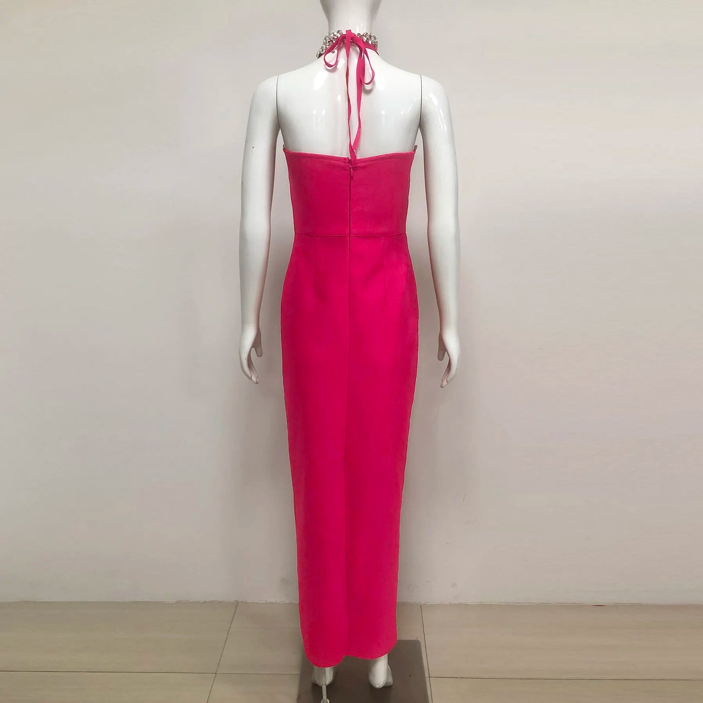 2025 Ball Gown Rhinestone Backless Rose Red Evening Dress Party Wear Front Porch Elegy Para Mujer Formal Elegant Bandage Gown