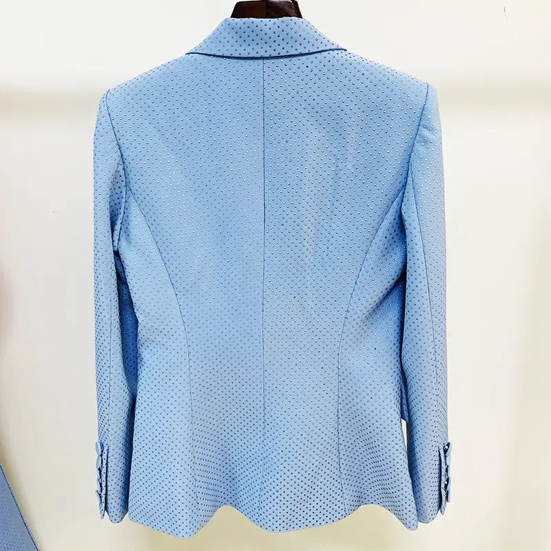 Custom-made factory-made fashion brand clothing single-button sports jacket vest bra bell-bottom pants sky blue three-piece women's suit