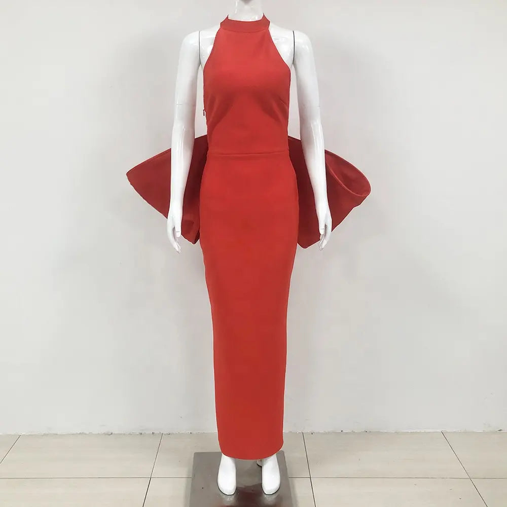Custom Red Black Backless Bow Causal Club Dress Women Elegant Sleeveless Party Evening Dress