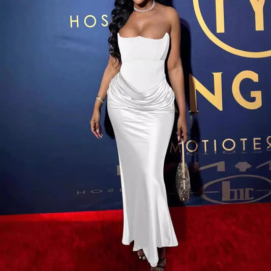 New Chic Velvet Corset Evening Dress Luxury Women's Long Bodycon Dress Elegant White Party Evening Dress