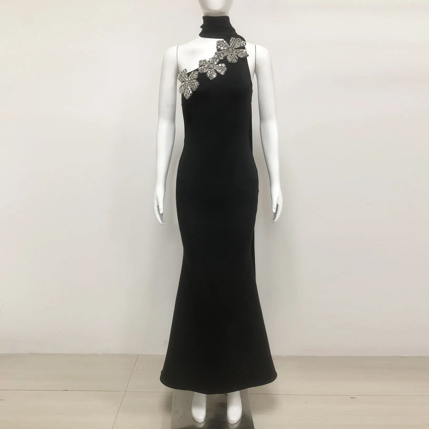 2025 New Style Ball Gown Front Dress Elegant Female Long Mermaid Evening Dress One Shoulder Formal Black Dress Long Cape