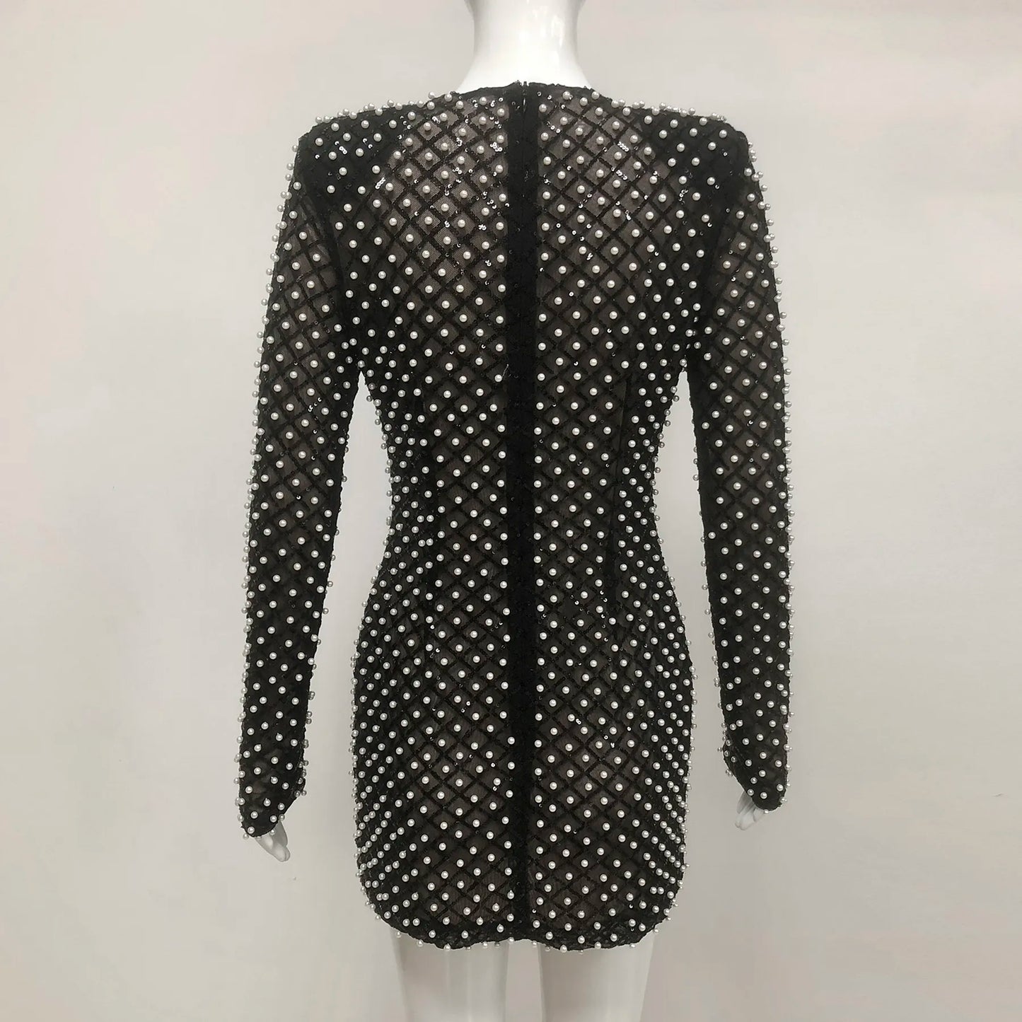 OEM factory custom clothing women pearl sequin black mini dress cut short party wear club wear women sexy