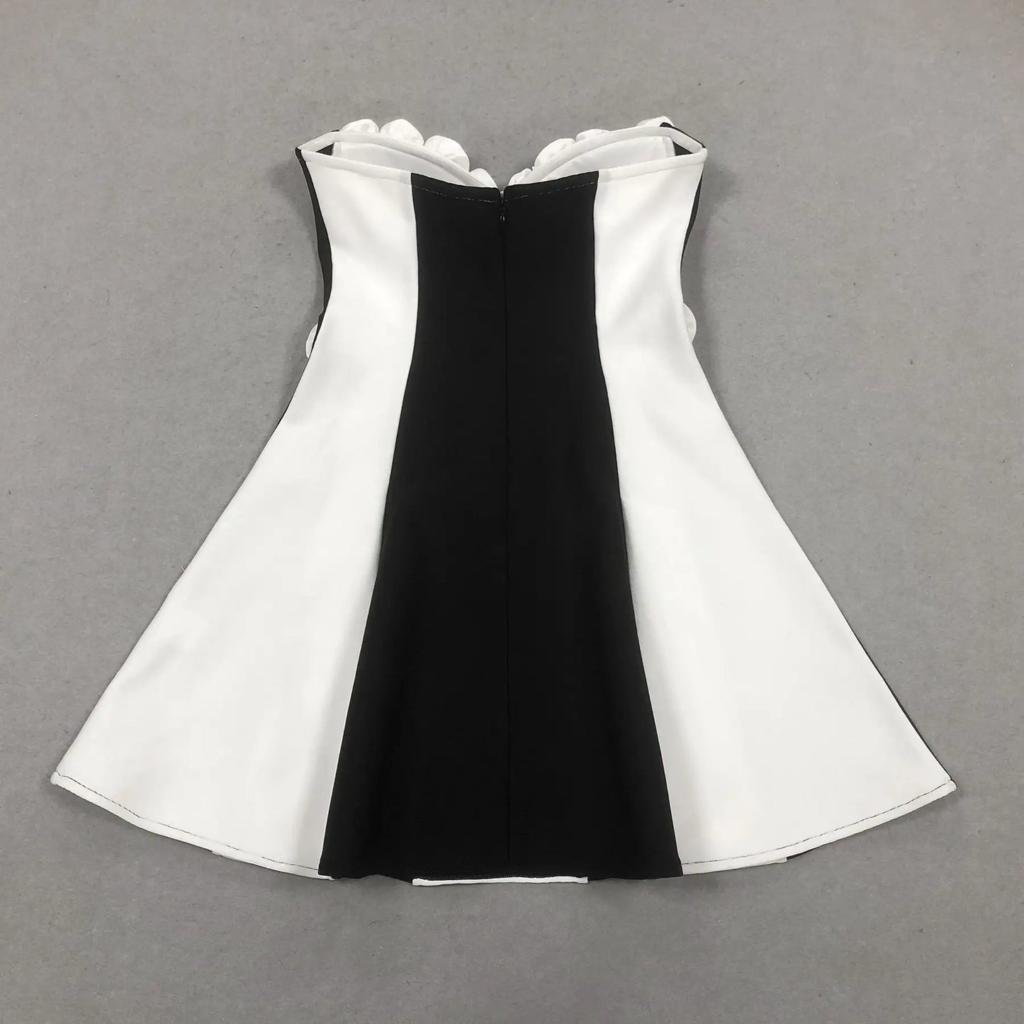 Custom Bandage Dress Manufacturer Sexy Elegant Mini Front Stripe Elegant 3D Flowers Black and White Striped Ladies Club Dress