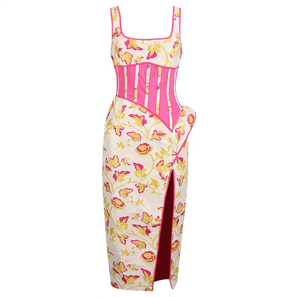 2025 Fancy Womenswear Ladies Fashion Embroidered Flower Dress Floral Embroidery Party Maxi Dress