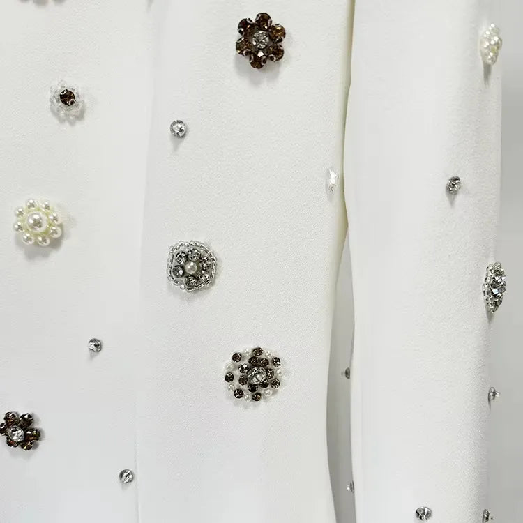 High Quality Womens Luxury Beaded Birthday Dress Womens Elegant Dress Long Sleeve White Evening Dress
