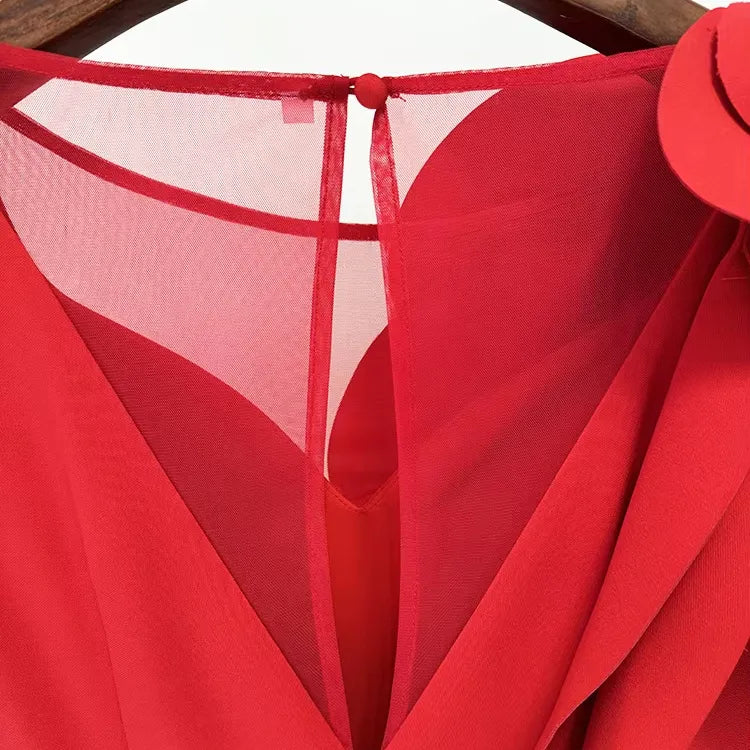 Wholesale women's luxury long sleeve dress elegant red mermaid evening dress 3D petal train