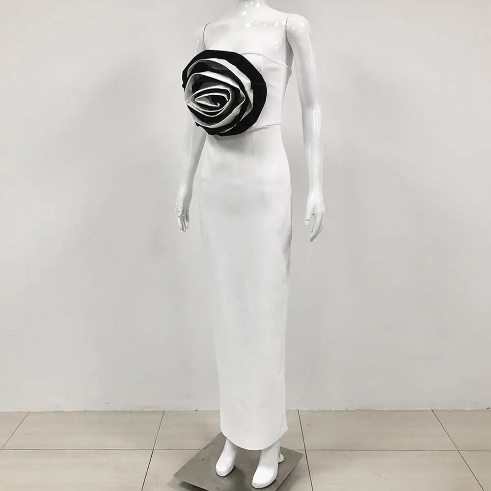Wholesale Elegant Women Vetement Women Long Bodycon White Bandage Dress Luxury Large Flower Women Evening Dress
