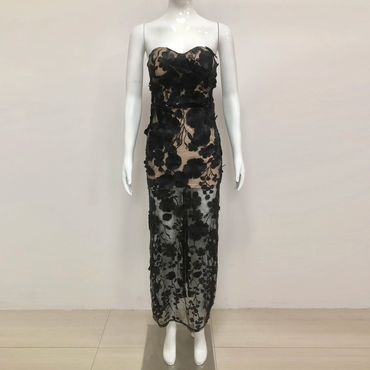 Custom Women's Dress Manufacturer Luxury 3D Flowers Embroidered Maxi Dress Party Dress Embroidered Evening Dress