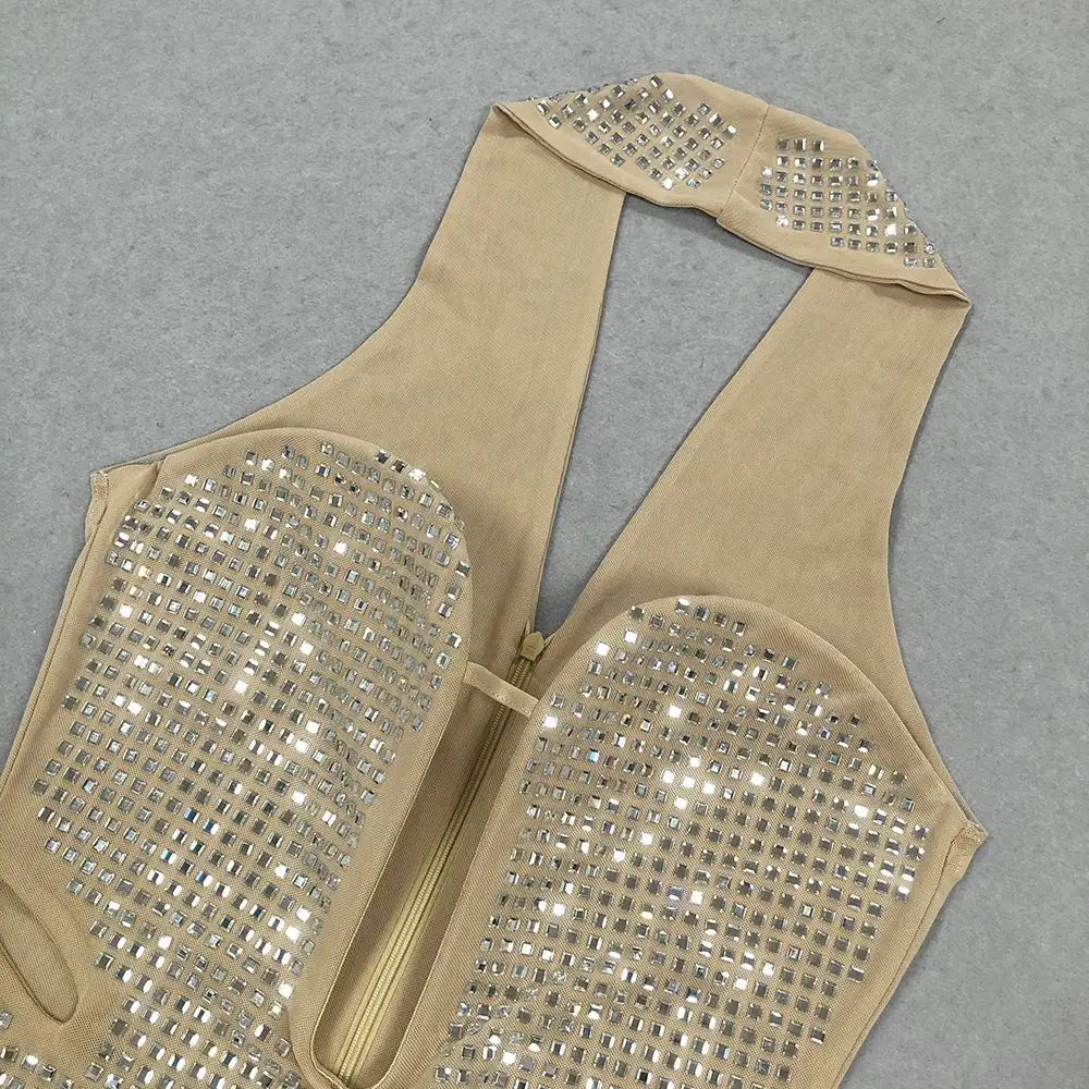 Custom made factory low MOQ custom elegant women's hot diamond rhinestone camisole luxury party dress long evening gown