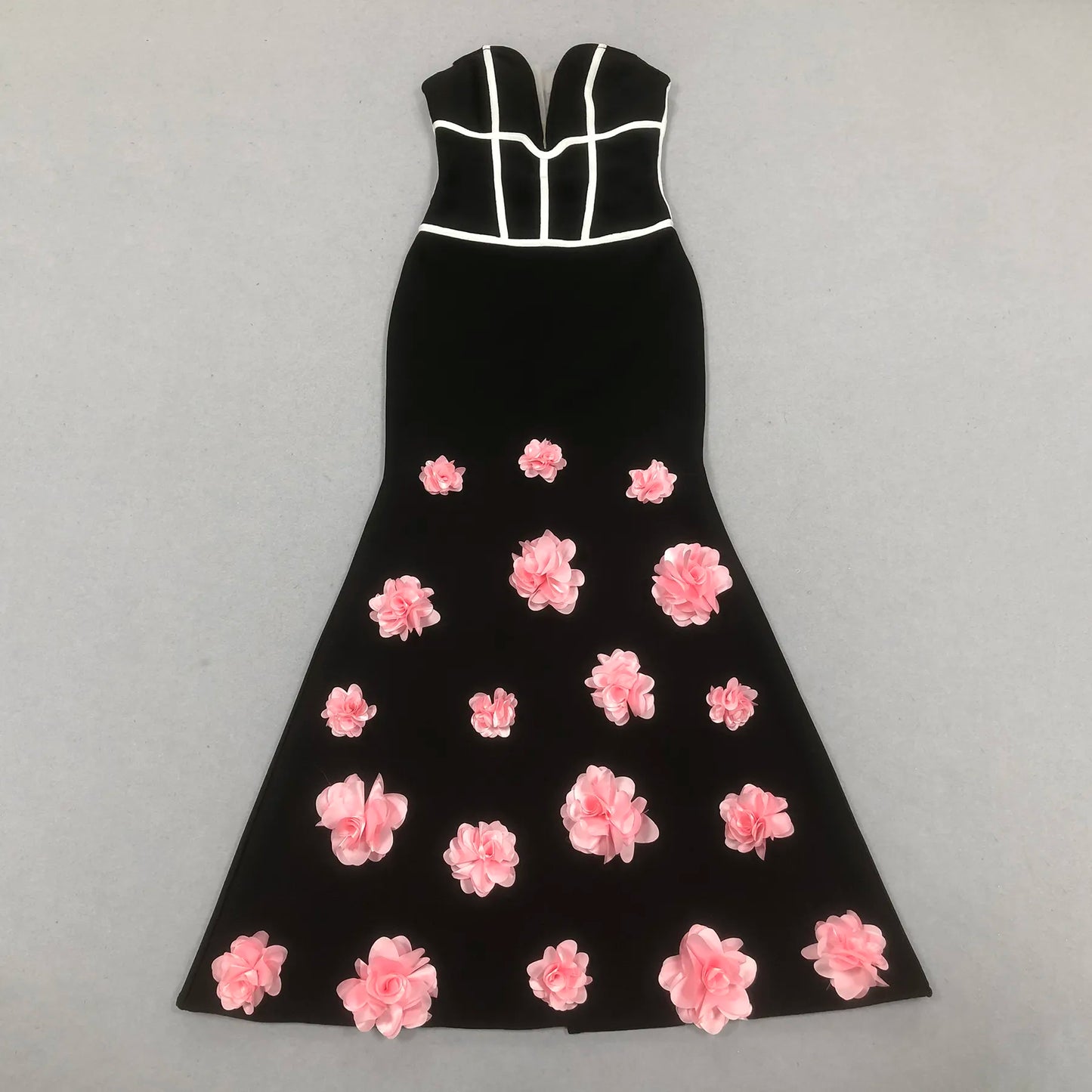 Luxury women's black dress party wear elegant high formal mermaid dress 3D pink flowers long dress evening gown