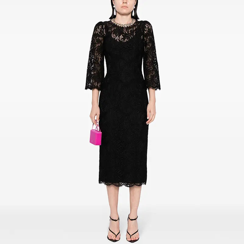 2025 Spring Women's Dresses Luxury Beaded Rhinestone Lace Formal Evening Dress Water Soluble Lace Party Elegant Dress