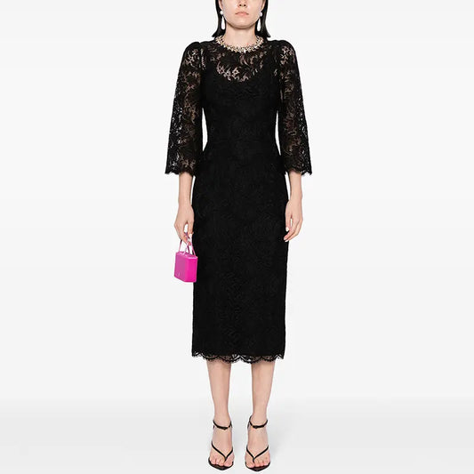 2025 Spring Women's Dresses Luxury Beaded Rhinestone Lace Formal Evening Dress Water Soluble Lace Party Elegant Dress