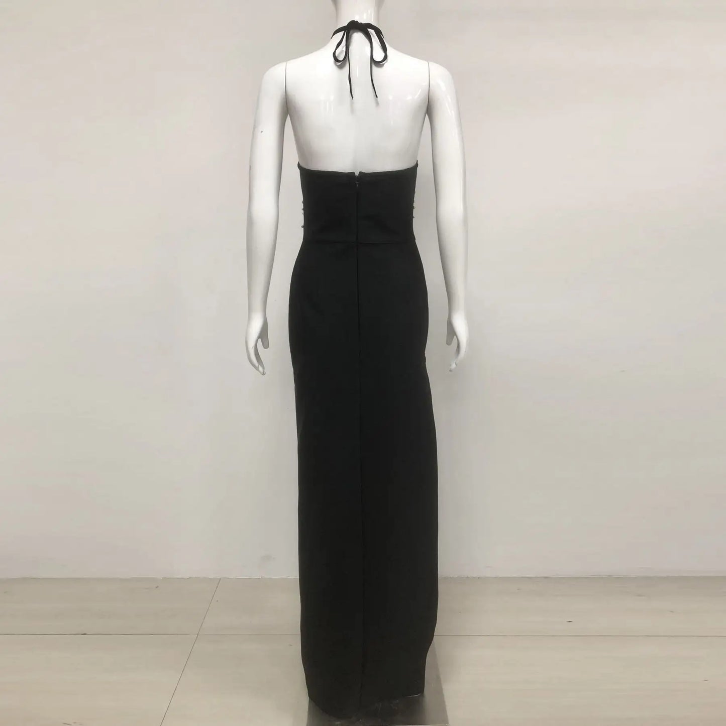 2025 Novelty Bandage Dress Women Black Long Bodycon Dress Elegant Backless Gold Beaded Party Evening Dress Women